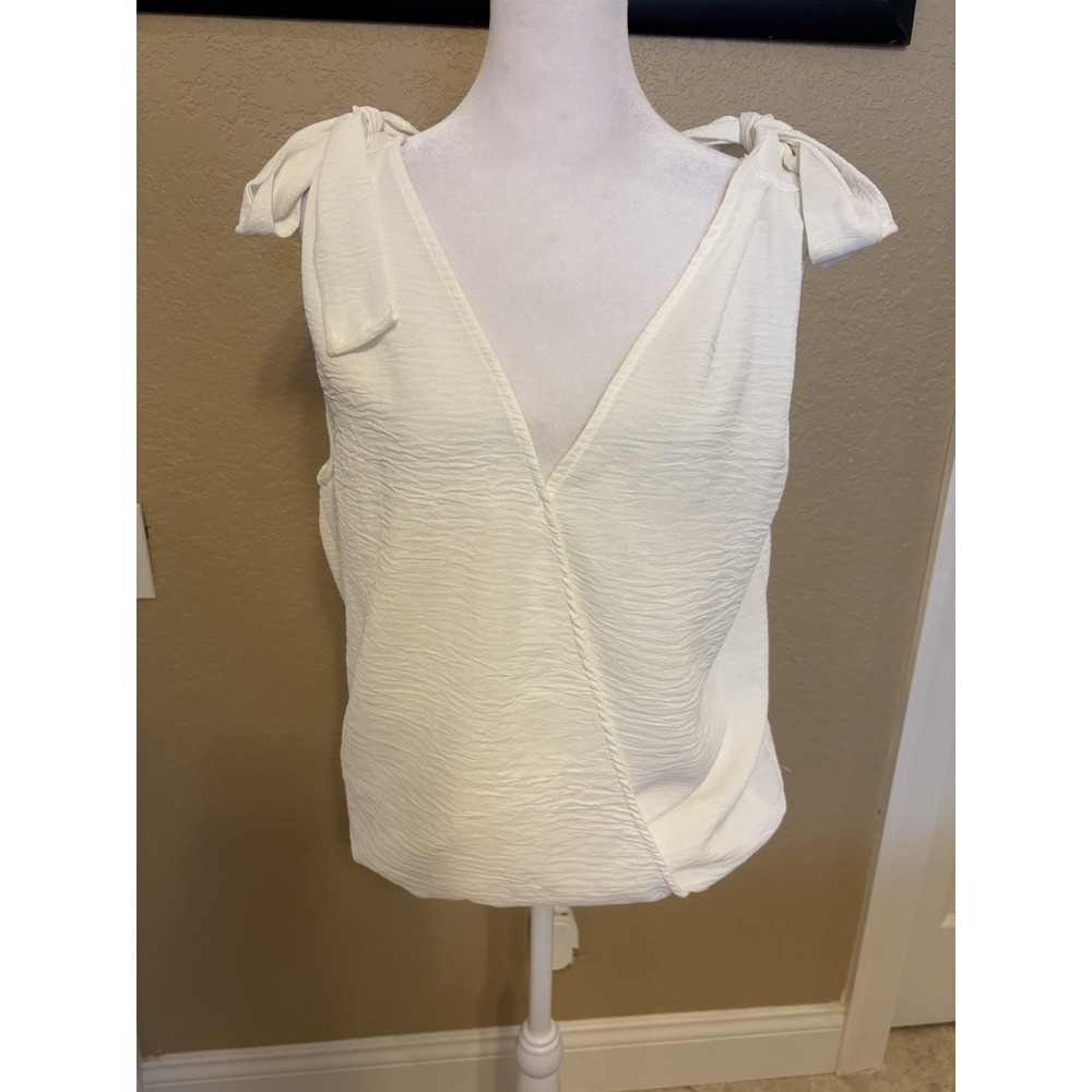 Bibi Faux Wrap Sleeveless Bow Tie Shoulder Top, Ivory, Large